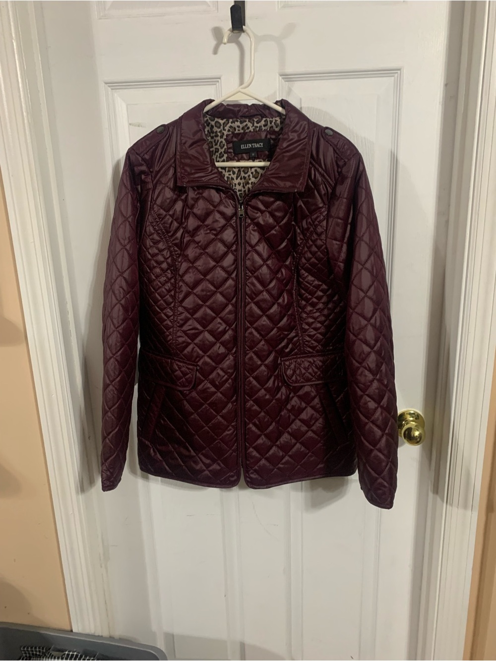 Ellen Tracy Quilted Zip-Up Jacket — Burgundy